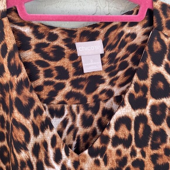 CHICO'S Womens 2 (12/14) Top Tunic Animal Cheetah Print Front Pleat - Picture 5 of 10